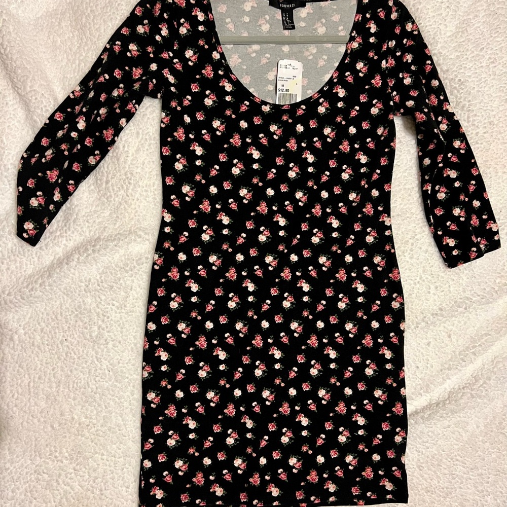 3/4 sleeve Floral Bodycon dress mini